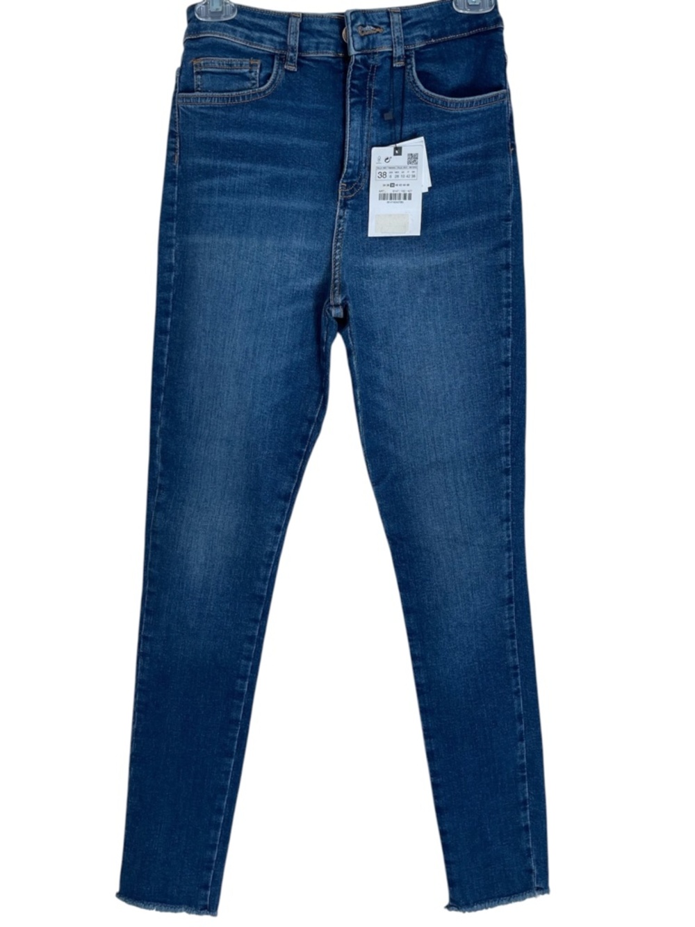 Zara Size 6 High Rise Stretch Skinny Blue Jeans, Raw Edges at Ankles NWT